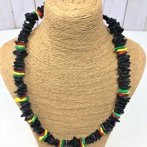 Rasta 18" Puka Shell Necklace Choker - Hand Made